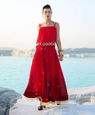 Ameera Romantic Red Dazzle Singlet With Wide Legged Palazzo 3