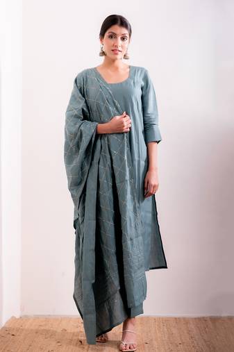 Blue Husna Straight Fit Kurta Set