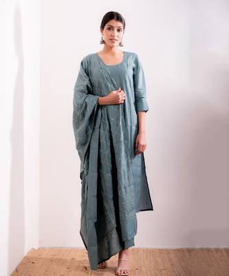 Blue Husna Straight Fit Kurta Set 1