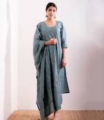 Blue Husna Straight Fit Kurta Set