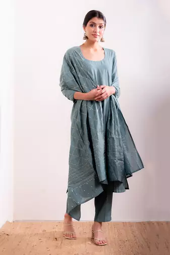 Blue Husna Straight Fit Kurta Set