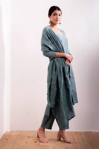 Blue Husna Straight Fit Kurta Set