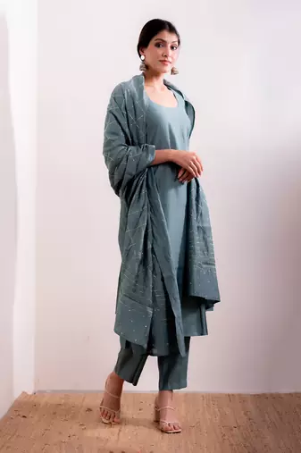 Blue Husna Straight Fit Kurta Set