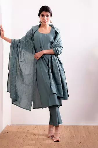 Blue Husna Straight Fit Kurta Set