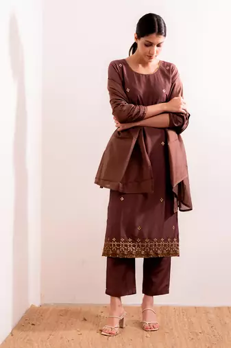 Rust Maroon Begum Kurta Set