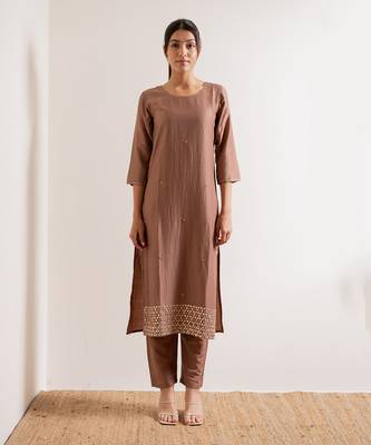 Brown Kurjan Straight Fit Kurta Set 2