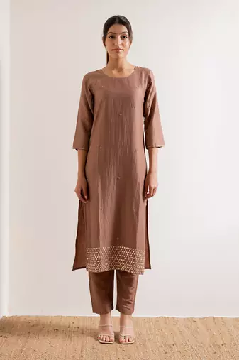 Brown Kurjan Straight Fit Kurta Set