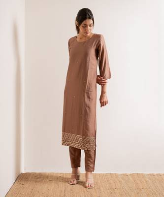 Brown Kurjan Straight Fit Kurta Set 3