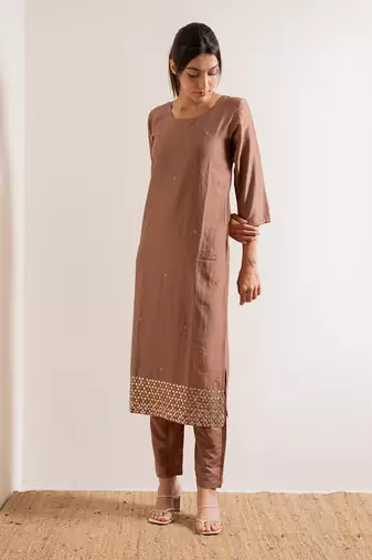 Brown Kurjan Straight Fit Kurta Set