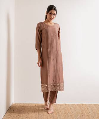 Brown Kurjan Straight Fit Kurta Set 4