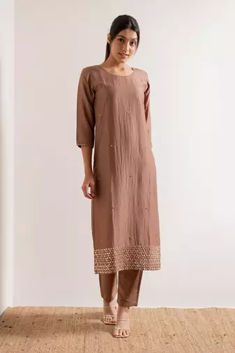 Brown Kurjan Straight Fit Kurta Set