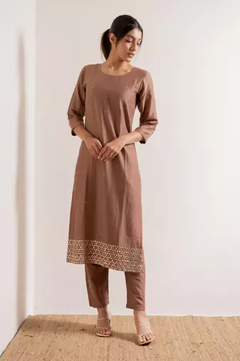 Brown Kurjan Straight Fit Kurta Set