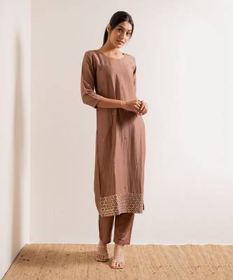 Brown Kurjan Straight Fit Kurta Set 6