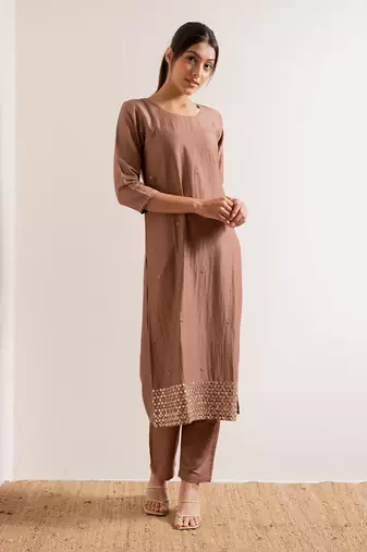 Brown Kurjan Straight Fit Kurta Set