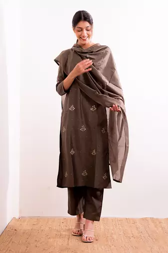 Grey Roza Straight Fit Kurta Set