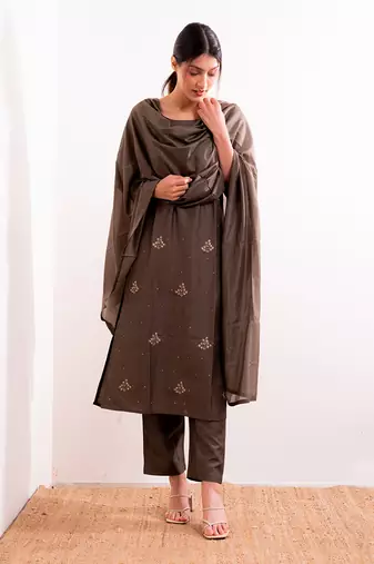 Grey Roza Straight Fit Kurta Set