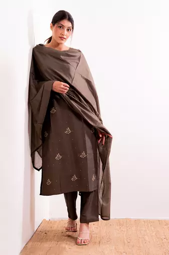 Grey Roza Straight Fit Kurta Set