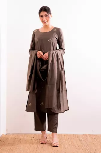 Grey Roza Straight Fit Kurta Set