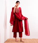 Red Aarzoo Straight Fit  Suit Set