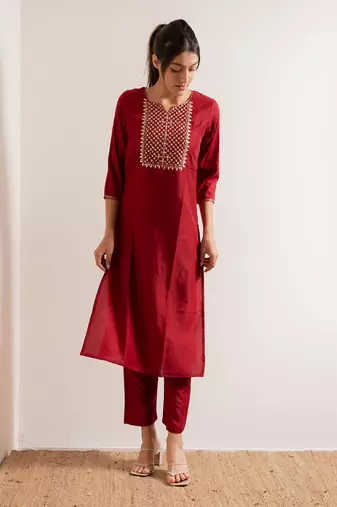 Red Basant Straight Fit  Suit Set