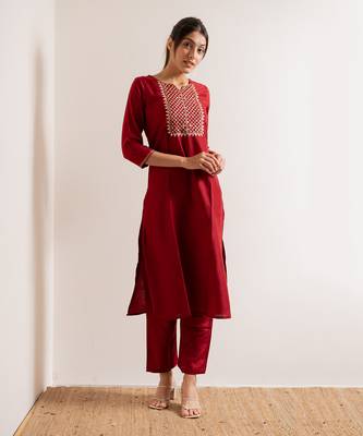 Red Basant Straight Fit  Suit Set 3