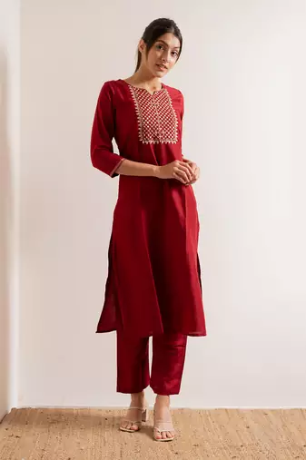 Red Basant Straight Fit  Suit Set