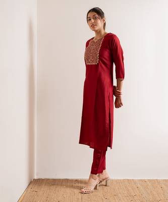 Red Basant Straight Fit  Suit Set 4
