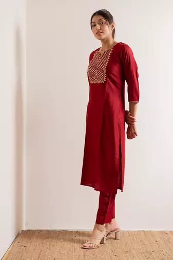 Red Basant Straight Fit  Suit Set