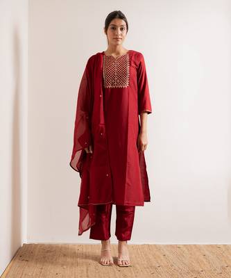 Red Basant Straight Fit  Suit Set 5