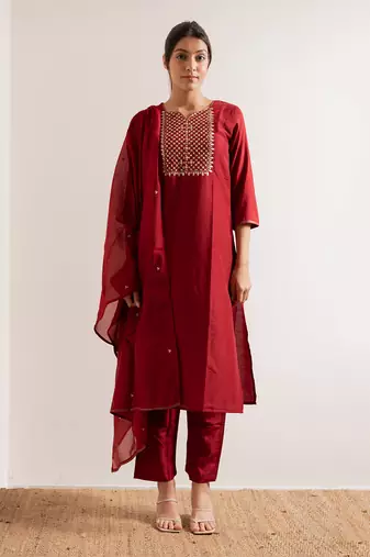 Red Basant Straight Fit  Suit Set