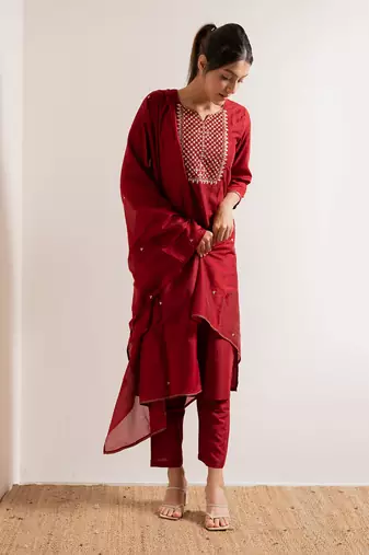 Red Basant Straight Fit  Suit Set