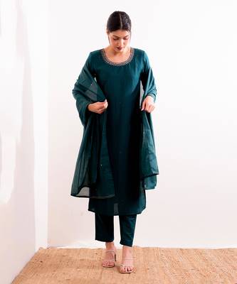 Turquoise Sufi Straight Fit  Suit Set 1
