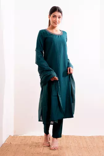 Turquoise Sufi Straight Fit  Suit Set