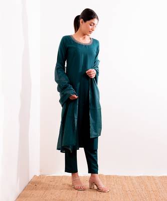 Turquoise Sufi Straight Fit  Suit Set 3