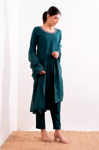 Turquoise Sufi Straight Fit  Suit Set