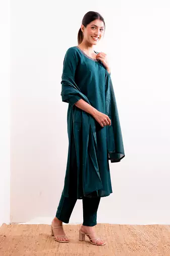 Turquoise Sufi Straight Fit  Suit Set