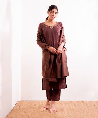Rust Maroon Sarang Straight Fit  Suit Set 1