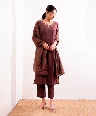 Rust Maroon Sarang Straight Fit  Suit Set 2