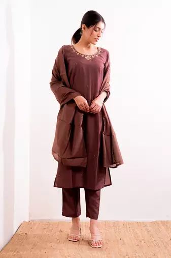Rust Maroon Sarang Straight Fit  Suit Set