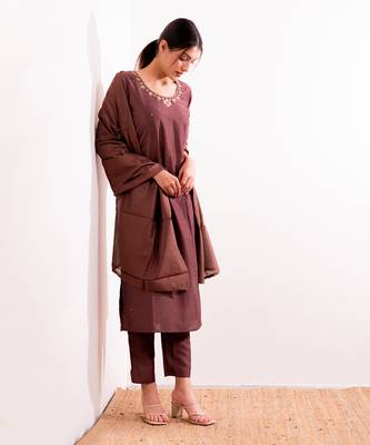 Rust Maroon Sarang Straight Fit  Suit Set 3