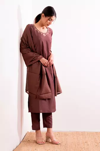 Rust Maroon Sarang Straight Fit  Suit Set