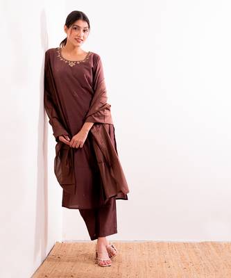 Rust Maroon Sarang Straight Fit  Suit Set 4