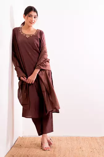 Rust Maroon Sarang Straight Fit  Suit Set
