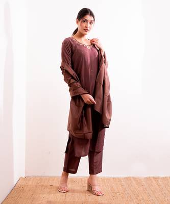 Rust Maroon Sarang Straight Fit  Suit Set 5
