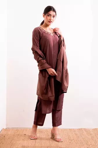 Rust Maroon Sarang Straight Fit  Suit Set