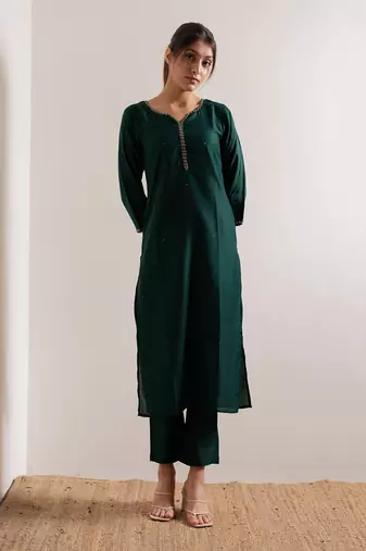 Green Rooh Straight Fit  Suit Set