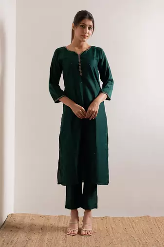 Green Rooh Straight Fit  Suit Set
