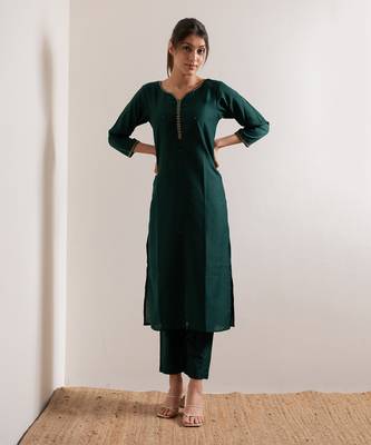 Green Rooh Straight Fit  Suit Set 4