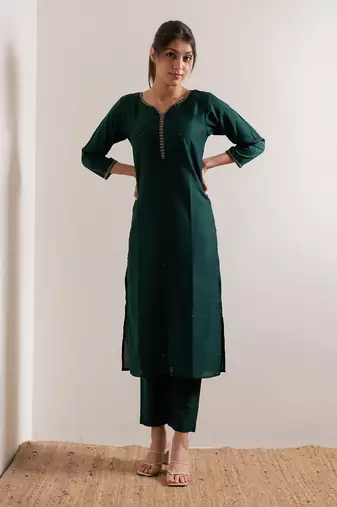 Green Rooh Straight Fit  Suit Set