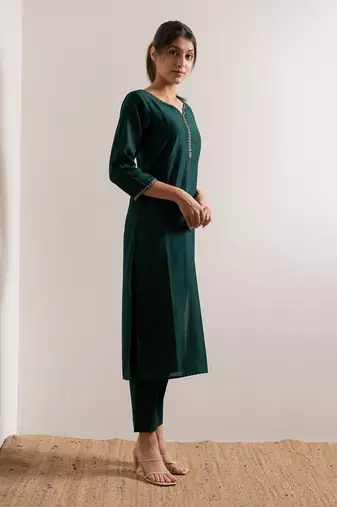 Green Rooh Straight Fit  Suit Set
